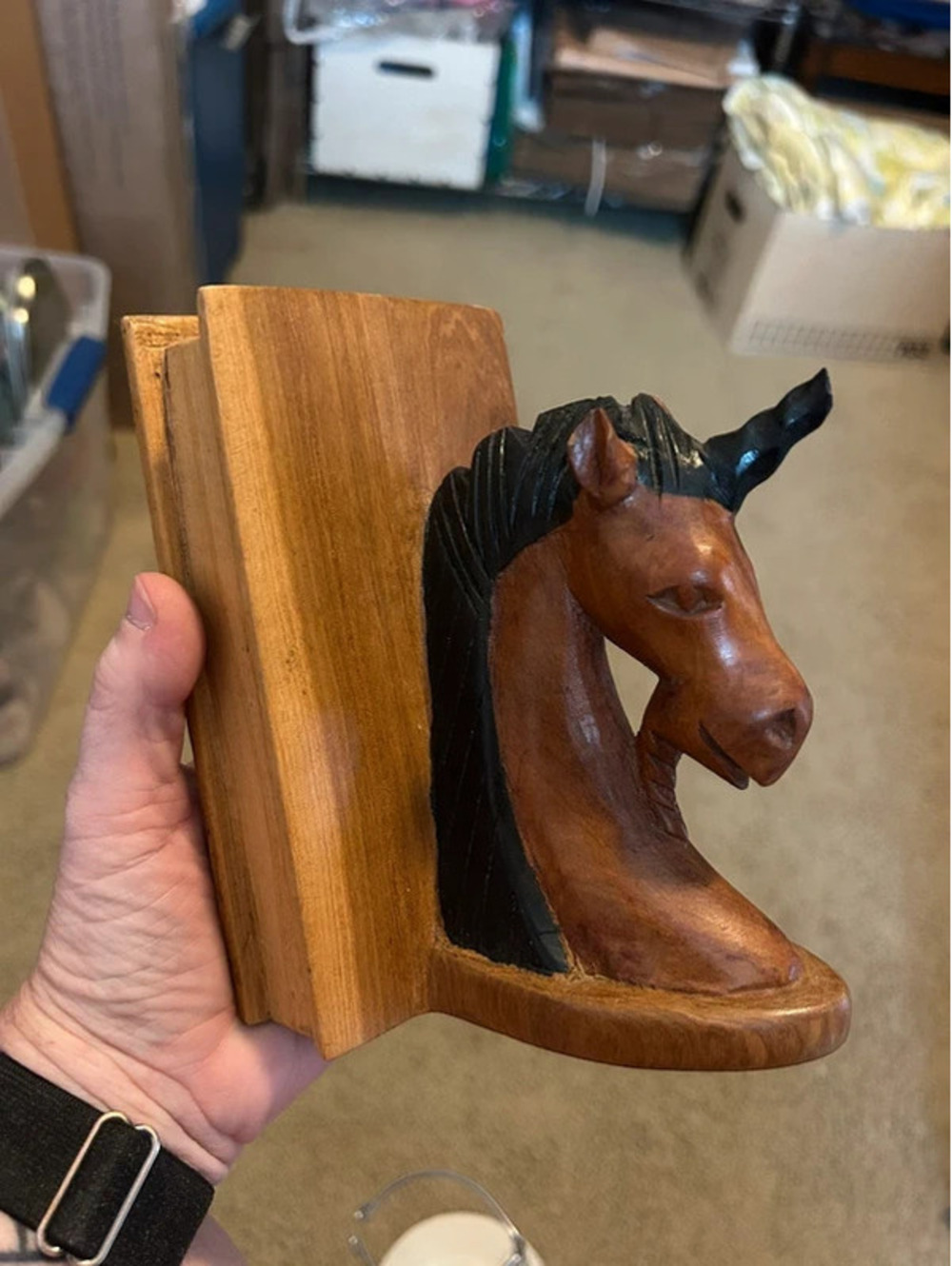 Hand carved unicorn bookend